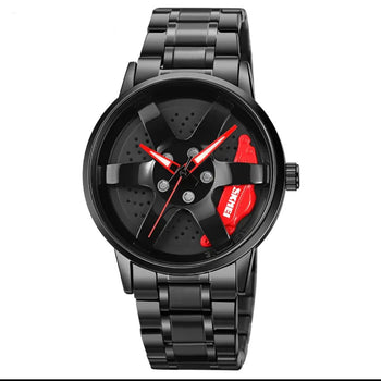 The Alloy Wheel Watch With Rotating Alloy Wheel and Stainless Steel Strap