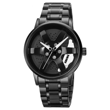 The Alloy Wheel Watch With Rotating Alloy Wheel and Stainless Steel Strap