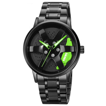The Alloy Wheel Watch With Rotating Alloy Wheel and Stainless Steel Strap