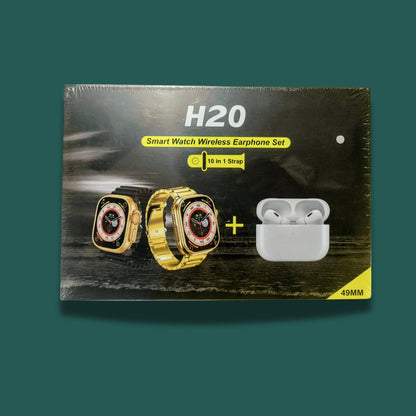 H20 Ultra Smartwatch 10 in 1 with 7 Straps, Earbuds